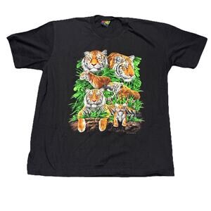 Vintage XL 100% Cotton Black T Shirt Joligolf Bengal Tiger Front And Back